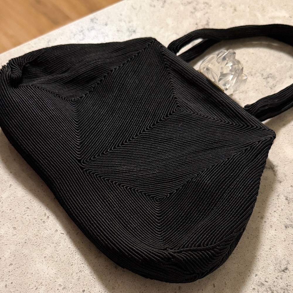 1940’s Antique Elegant Black Handbag with Crystal Clasp